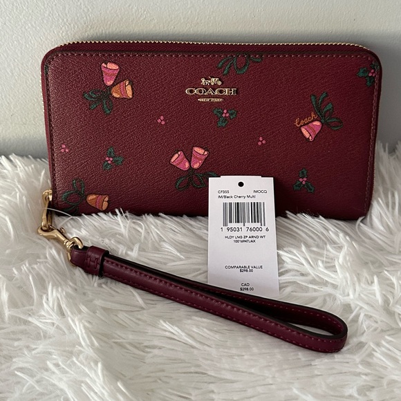 NWT - COACH Long Zip Around Wallet With Holiday Bells Print - Picture 1 of 10